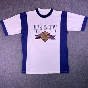 VTG 90s Washington DC Shirt Mens Large White Blue Colorblock Patriotic USA Retro